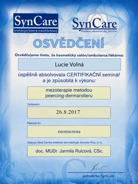 SynCare - mezoterapie metodou piercing-dermarolleru (2017)
